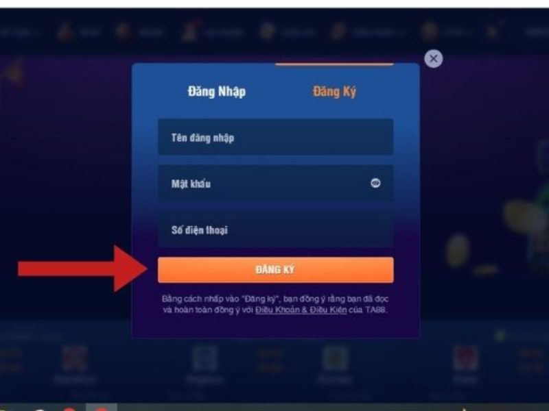 Điền thông tin vào form đăng ký của Ta88
